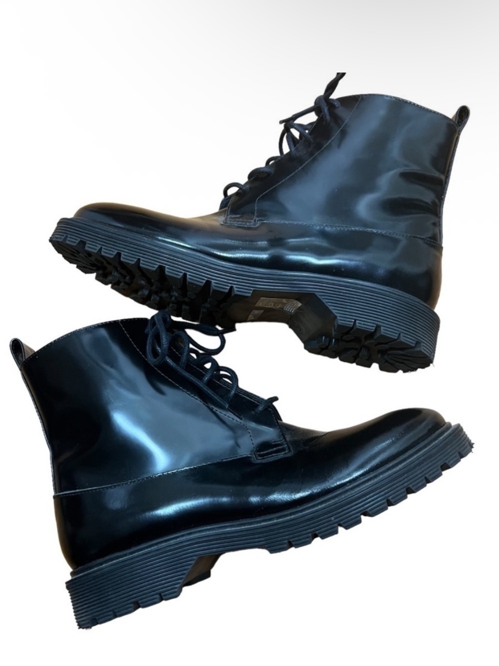 & Other Stories Black Lace Up Leather Boots Size 37 US 7